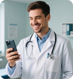 Veterinary Doctor using his iphone